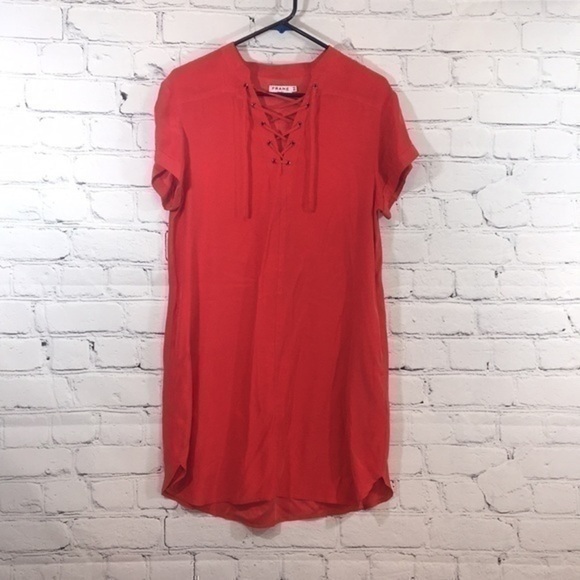 UEC Frame red silk shirt mini dress size small - Picture 2 of 14